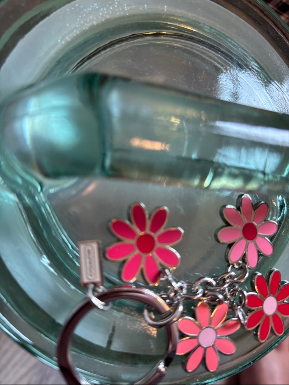 Coach Pink & Red Daisy Enamel Keychain Charm - Picture 3 of 5